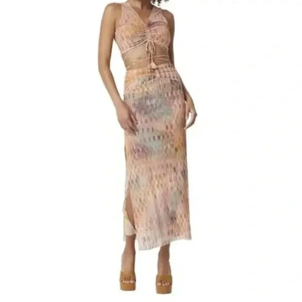Misa Froma Crop Tank + Bruna Maxi Skirt Mesh Disco Matrix Coord Matching Set S